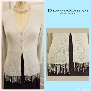 DONNA KARAN - Ice Blue Cashmere Beaded Sweater - S